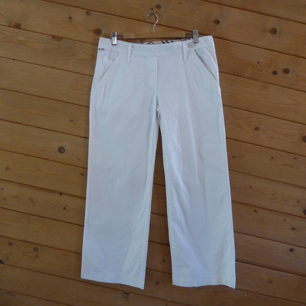 Burberry Off White Wide Leg Long Straight Chino Casual Pants Size 12